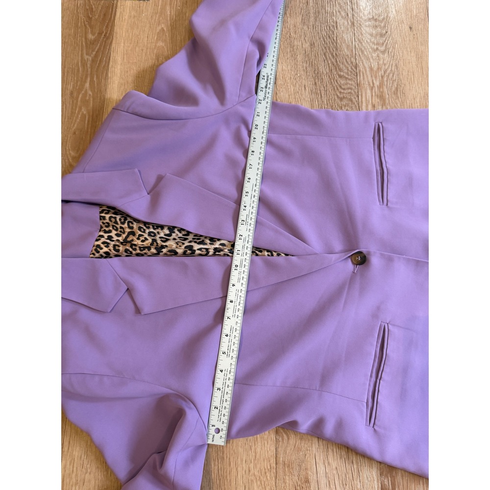 Purple Lavender Blazer XL Leopard Print Lined Single Button Jacket - Picture 12 of 14